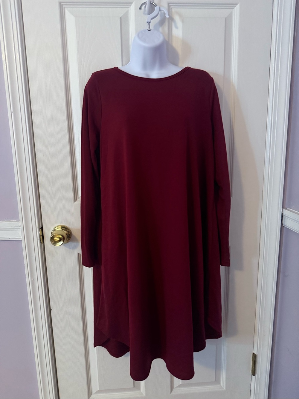 Chris & Carol Long Sleeve Swing Dress in Deep Wine